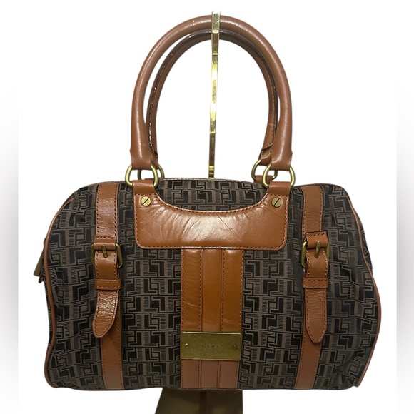 L.A.M.B. By Gwen Stefani Y2K Vintage Brown & Black Logo Fabric & Leather Satchel - Picture 1 of 17
